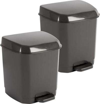 Hega Hogar Pedaalemmer - 2x - donkergrijs - 7 l -21 x 22 x 26 cm - prullenbak