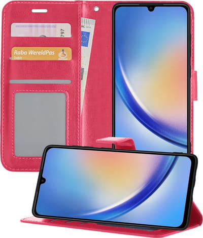 Hoesje - Geschikt voor Samsung Galaxy A34 - Luxe Bookcase - Walletcase Hoes - Portemonnee - Cover - Telefoonhoes - Donkerroze