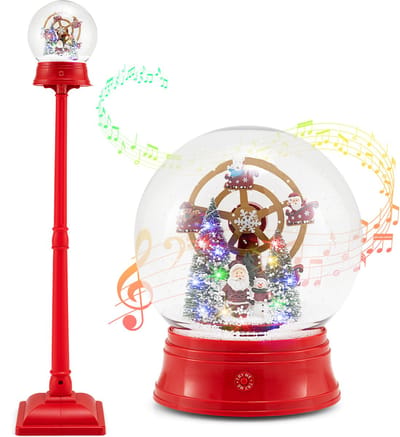 COSTWAY Kerstlantaarn van 153 cm, kerstdecoratie met muziek en 15 gekleurde ledlampen, sneeuwlantaarn met afneembare sneeuwbol, kerstverlichting voor thuis, entree
