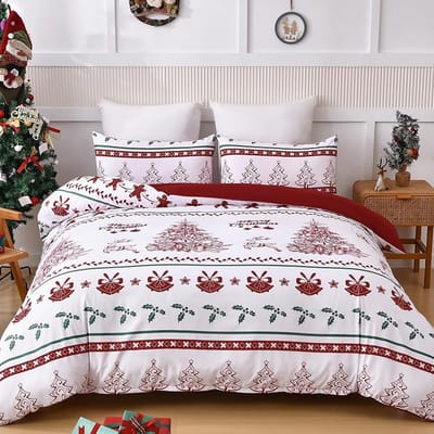 3-delige Kerst Dekbedovertrek Set Met Extra Grote Zachte ultrafijne Vezel beddengoed, Inclusief 2 Kussenslopen En Kerstboom Rendier Patroon EU single(135x200cm) gray