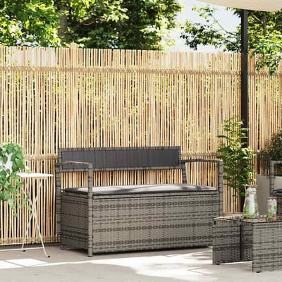 vidaXL - Tuinbank - met - kussen, - grijs - polyrotan