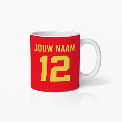 Gepersonaliseerde Voetbalshirt Mok – Eigen Naam & Nummer – Perfect Cadeau voor Voetbalfans & Sportliefhebbers