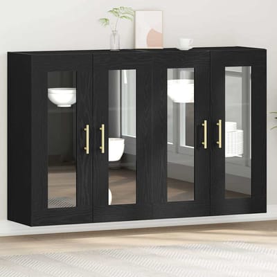 vidaXL - Wandkasten - 2 - st - Zwart - Eiken - 69,5 - x - 34 - x - 90 - cm - Bewerkt - hout