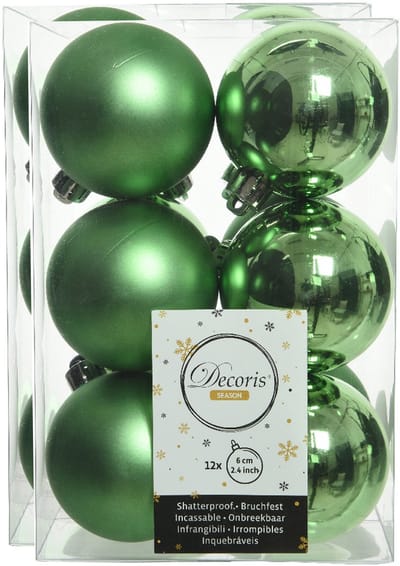 Decoris kerstballen - 24x st - groen - D6 cm - kunststof - kerstversiering - onbreekbare kerstballen