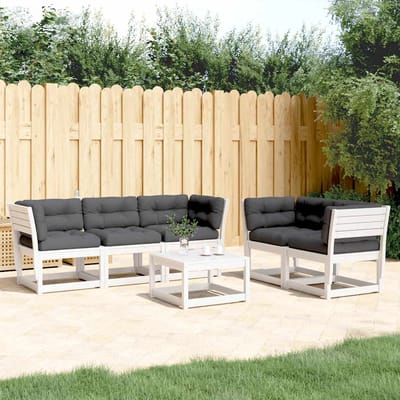 vidaXL - 5-delige - Loungeset - met - kussens - massief - grenenhout - wit