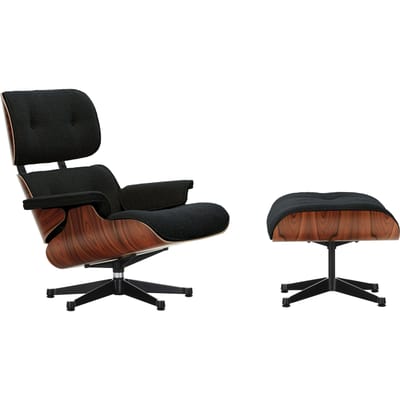 Vitra Lounge Chair & Ottoman - Santos palisander - gepolijst/ zijkanten zwart - Nubia 11 antraciet/zwart