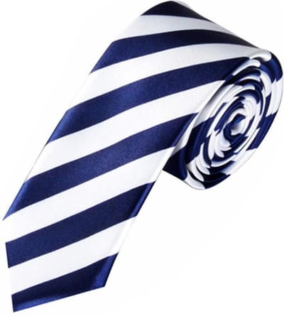 Fako Fashion® - Skinny Stropdas - Gestreept - 145cm - Navy Blauw/Zwart