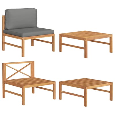 vidaXL - 2-delige - Loungeset - met - donkergrijze - kussens - teakhout