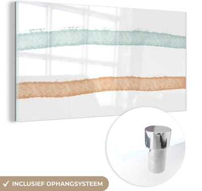 MuchoWow® Glasschilderij 40x20 cm - Schilderij acrylglas - Lijn - Pastel - Regenboog - Patronen - Foto op glas - Schilderijen