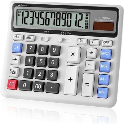Calculatrice de bureau à 12 chiffres avec gros boutons, calculatrice de bureau à double alimentation avec grand écran pour gris