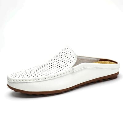 Mode Half-Drag Loafers Heren Casual Leren Rijschoenen Klassieke Mesh Zomer Pantoffels Ademend Licht Vrije Tijd Wandel Flats 39