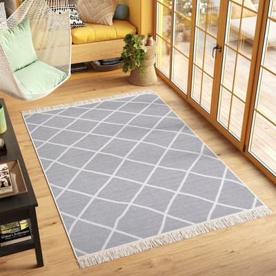 Tapiso Azteca Vloerkleed Franjes Katoenen Dubbelzijdig Tapijt Maat- 60x110