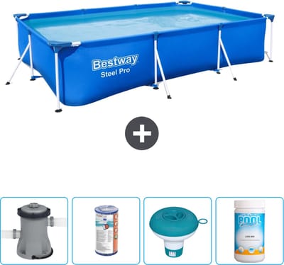 Bestway Rechthoekig Steel Pro Zwembad - 300 x 201 x 66 cm - Blauw - Inclusief Pomp Filter - Chloordrijver - Chloor