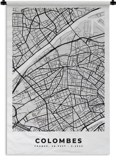 Wandkleed - Wanddoek - Frankrijk - Colombes - Stadskaart - Plattegrond - Kaart - 120x180 cm - Wandtapijt