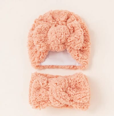 baby muts sjaal - set - meisje - muts - teddy - sjaal - oud roze - kraamcadeau