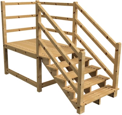 MILANO buitentrap 5 treden H88 cm - bordes L189 x B120 cm - trapleuning links en rechts - bordesleuning rechts en achteraan