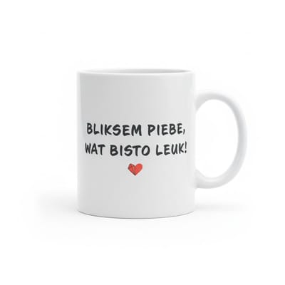 Grappige Brabantse Tekst Mok “Bliksem Piebe, Wat Bisto Leuk!” – Lief Compliment met Hartje – 330 ml