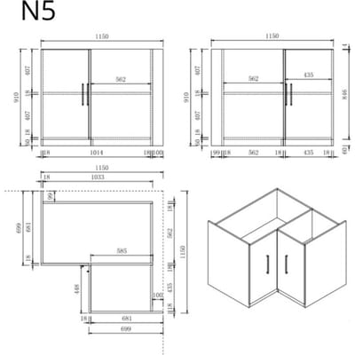 Wasophoogte® Keukenkast - Onderkast keuken - Module N5 - 1150(D)*1150(B)*910(H) mm - Taupe