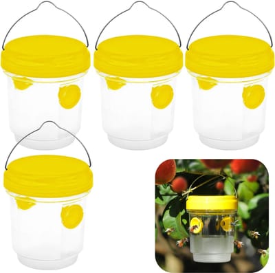 4 stuks valstrik - Wespenval - Vliegende insectenval - Hangende valcontainer - Insectenval - Fruitvliegenval - Herbruikbaar - Voor het vangen van muggen, vliegen, wespen (11,8*9,2 cm - Geel)
