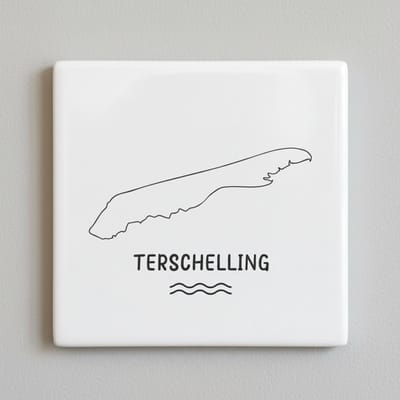 Terschelling Eiland Contour Decoratieve Tegel 15x15 cm – Minimalistisch Nederland Kaart Ontwerp – Kust Woondecoratie