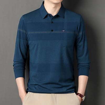 Nieuwe Papa Kleding Heren Lead Lange Mouw T-shirt Heren Echte Zak Top Gestreept Heren Poloshirt met Zakken XL blue