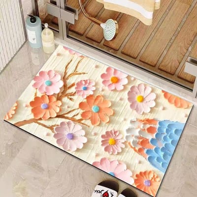 3D Driedimensionaal Roomkleurig Bloemenpatroon Badkamervloermat Diatomeeënaarde Vocht absorberende Mat Badkamerdeur Sneldrogende Antislip Voetmat 40*60cm