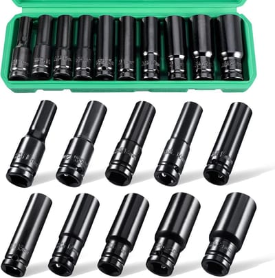 1/2 Inch Slagsleutel Bitset - 12-Delige Diepe Metrische Dopsleutels (10mm-24mm) - Sterke Cr-V Constructie