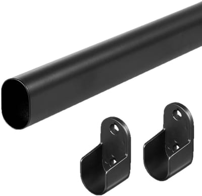 GELLDG Kledingstangen - Garderobestang voor Kast - Uittrekbare Kleiderstange 40 inch (101 cm) - Geschikt voor Kledingkast en Raam - Metaal - Incl. 2 Beugels - Zwart Oval 25mm