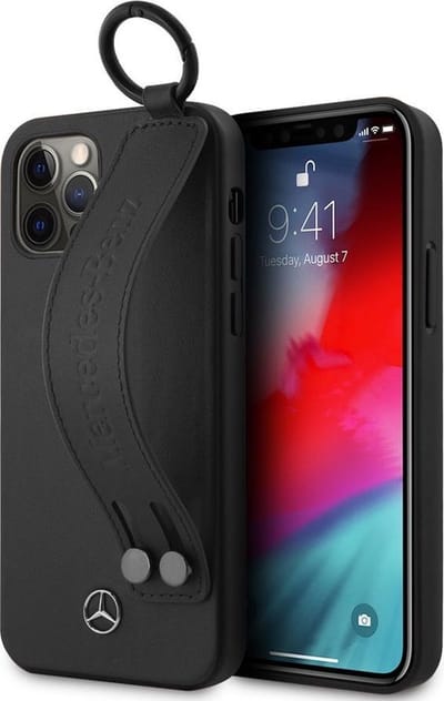 Mercedes-Benz Hand Strap Back Case - Geschikt voor Apple iPhone 12 Pro Max (6.7") - Zwart