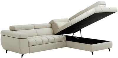 Vente-unique Hoekslaapbank rechts in beige velours NIACATO