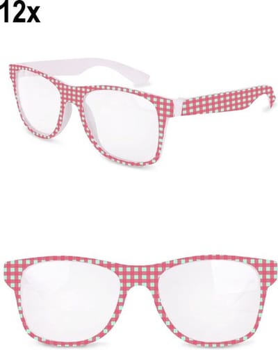 12x Bril roze/ (wit) lichtblauw geblokt