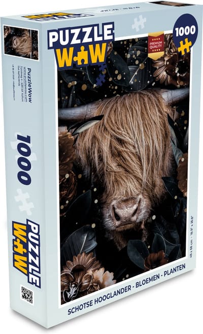 Puzzel Schotse Hooglander - Bloemen - Planten - Legpuzzel - Puzzel 1000 stukjes volwassenen