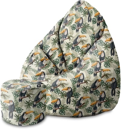 DreamRoots Velvet Zitzak voor Volwassenen – Luxe Beanbag met Voetsteun en Afneembare Hoes – Inclusief Vulling – 80x80x120 cm - Toucans Jungle