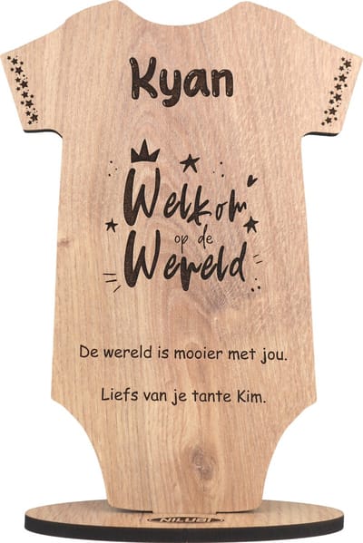 Kraamcadeau Baby, Jongen, Meisje | Geschenk Babyshower | Kaart van Hout | Cadeau Geboorte | Welkom op de Wereld | Gepersonaliseerd | 17.5 x 25 cm