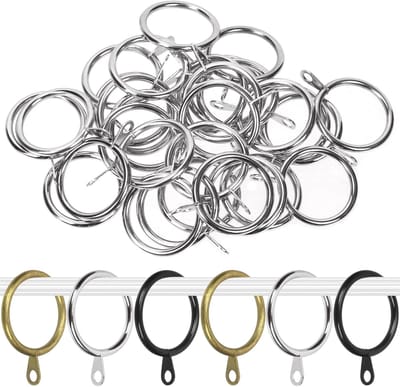 SnelShoppen - Set van 40 Zilveren Metaal Gordijnringen, Clip Ringen voor Gordijnen en Stangen, Drape Ringen met 3.5cm Sliding Rings, Houdt tot 1 Inch
