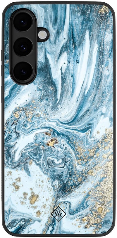 Casimoda® hoesje - Geschikt voor Samsung Galaxy S25 FE - Marble Sea - Zwart TPU Backcover - Marmer - Blauw