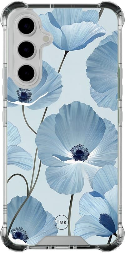 Shockproof hoesje geschikt voor Samsung Galaxy A54 - Blauw bloemenveld - Schokbestendig - Verhoogde randen - TPU case - Extra Sterke Back Cover - Bloemen - Transparant, Blauw