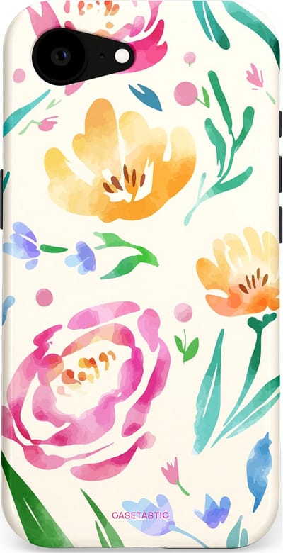 Casetastic hoesje geschikt voor Apple iPhone 16e / Apple iPhone 17e - MagSafe - Dubbellaagse bescherming - Aquarel serenade - Fashion Case - Wit Mintgroen Crème Lichtroze
