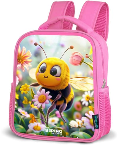 NoBoringSuitcases.com® - Rugzak roze - Schooltas meisjes - Close-up van een bij tussen roze bloemen - Kinder rugtas meisje - Boekentas kind - Kinderrugzak voor school - Schoolrugzak