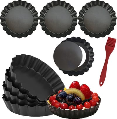 YONO Tartelettevormen - Mini Taartvormpjes 10 cm - Tartelette Bakvorm - Quichevormpjes met Losse Bodem - 8 Stuks