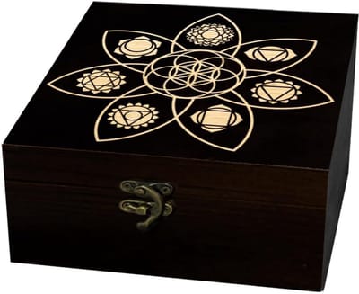 arricraft 1 stuk herinneringsdoos van hout, chakra met zeven bloemblaadjes, motieven, decoratieve doos, sieradenorganizer, houten doos, gegraveerd geheugen, met deksel voor het opbergen van