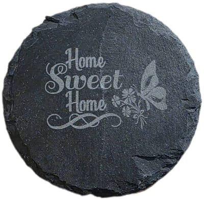 Leisteen onderzetters 4 stuks home sweet home Laserkado
