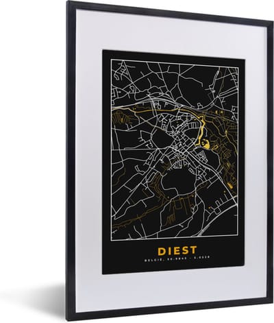 Fotolijst incl. Poster - Diest - Stadskaart - Goud - Plattegrond - Kaart - 30x40 cm - Posterlijst