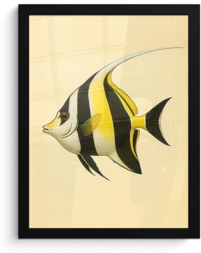 Poster in lijst - Fotolijst 30x40 cm - Posters - Vis - Sierlijk - Rugvin - Geel - Posterlijst zwart - Decoratie - Wanddecoratie woonkamer - Muurdecoratie slaapkamer