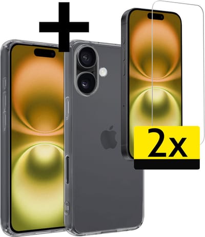 Hoesje - Met 2x Screenprotector - Geschikt voor Apple iPhone 16 - Sterk & Shockproof - Back Cover - Siliconen Case - Telefoon Hoes - Telefoonhoesjes - Transparant