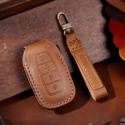 Étui en Cuir pour Clé de Voiture à 3/4/5 Boutons Pour Hyundai I30 Ix35 Kona Encino Solaris Azera Grandeur Ig Accent Santa Palisade Custo brown