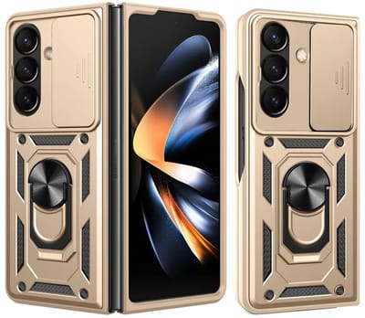MobyDefend Hoesje - Geschikt voor Samsung Galaxy Z Fold 7 - Pantsercase Met Draaibare Ring - Goud