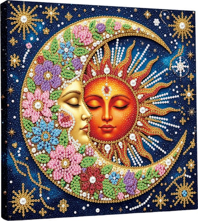 Adorzy Diamond Painting Canvas Zon & Maan – Pearl Collectie - Diamond Painting Volwassenen – Diamond Painting Volledig Pakket