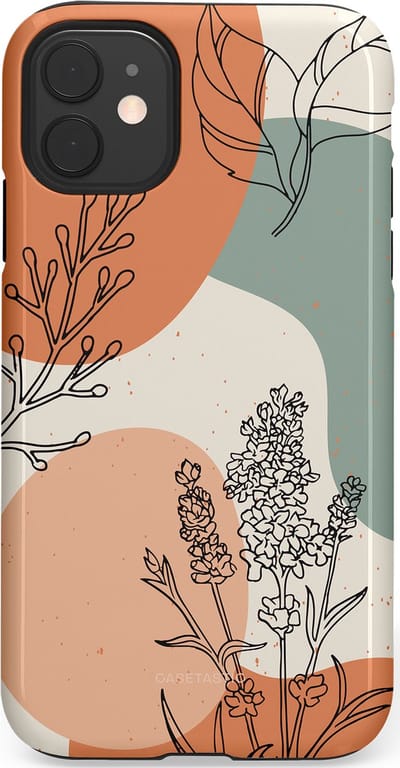 Casetastic hoesje geschikt voor Apple iPhone 11 - Dubbellaagse bescherming - Lijnenspel Natuur - Fashion Case - Zand Saliegroen Terracotta