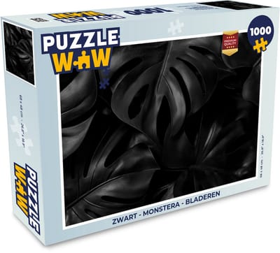 Puzzel Zwart - Monstera - Bladeren - Legpuzzel - Puzzel 1000 stukjes volwassenen